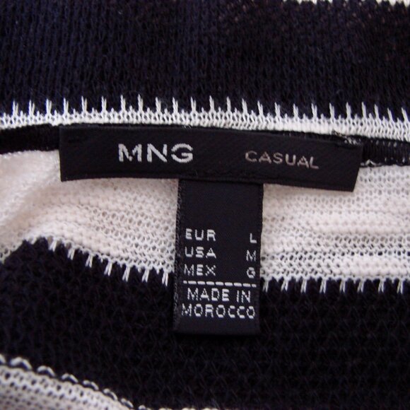 Black White Striped Knit Top Crewneck Boxy Lightweight MNG Mango Size Medium - Picture 3 of 11